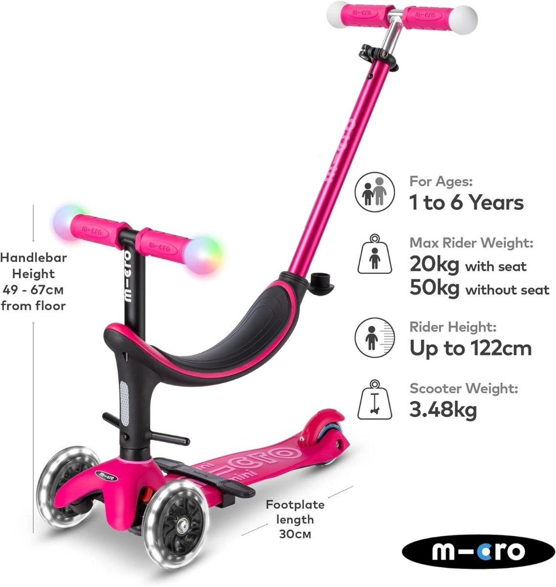 Mini 2Grow Deluxe Magic 3-Wheel Kick Scooter – 120/85mm LED
