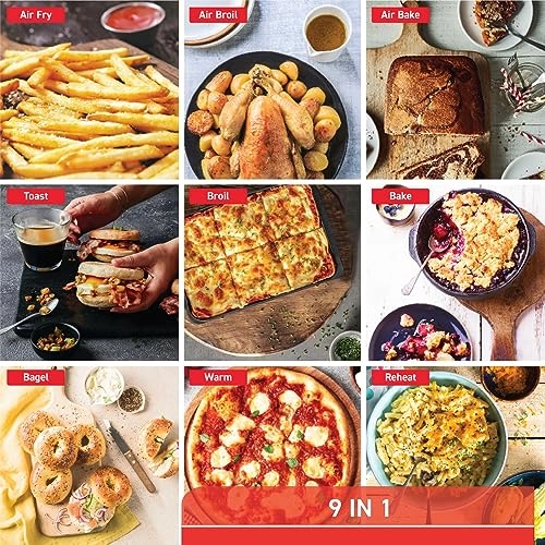 9 in 1 Toaster Oven Air Fryer Combo - 21 Quarts