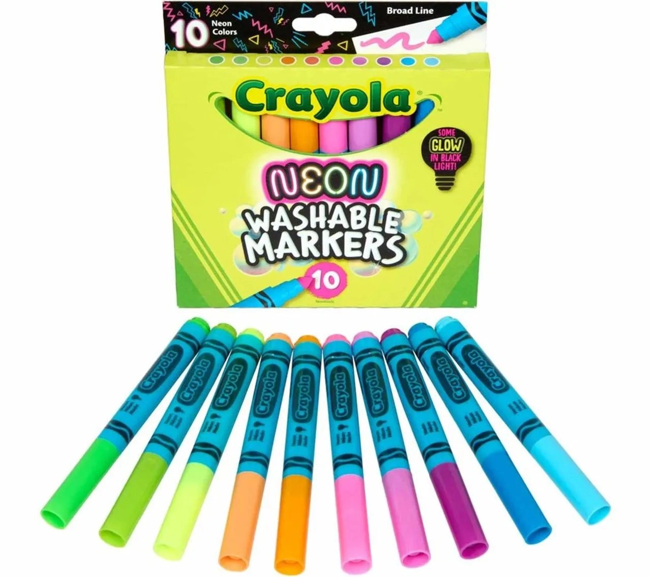 Crayola Neon Washable Broad Line Markers - 10 Pcs Multicolor