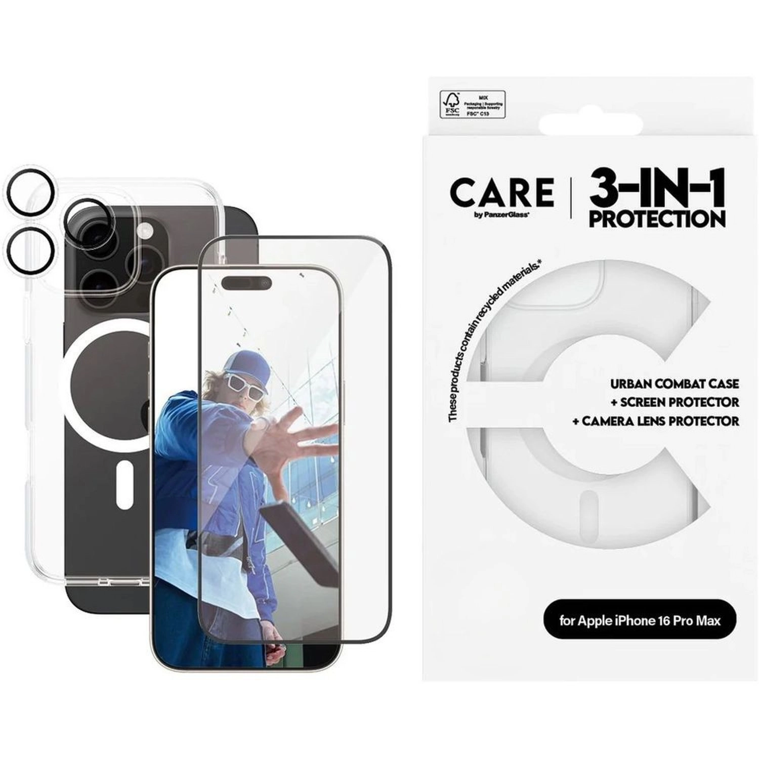 Case - Clear + Screen Protector + Lens Protector for iPhone 16 Pro Max