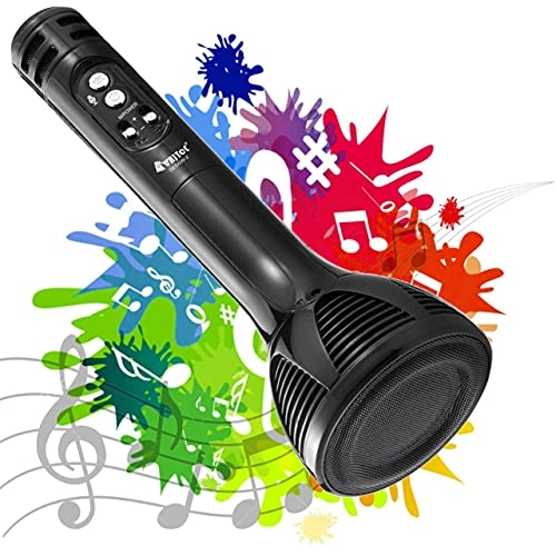 VRJTEC Wireless Karaoke Mic - 2-in-1 Built-in Speaker Black