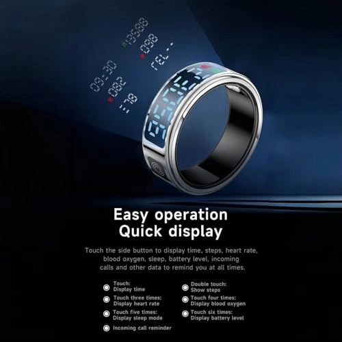 Smart Fitness Ring - LED Display IP68 Silver Size 9
