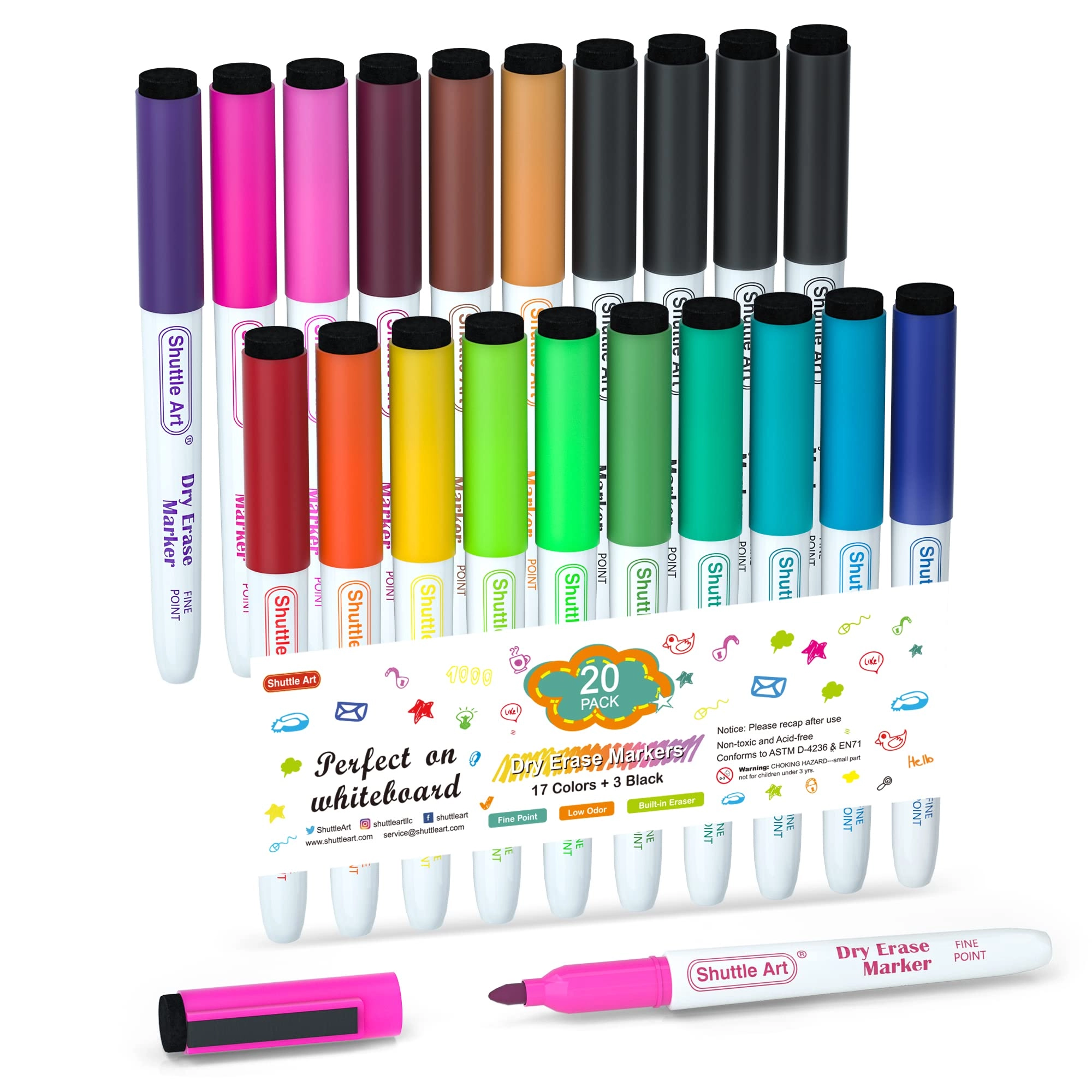 Shuttle Art Dry Erase Markers - 17 Colors Fine