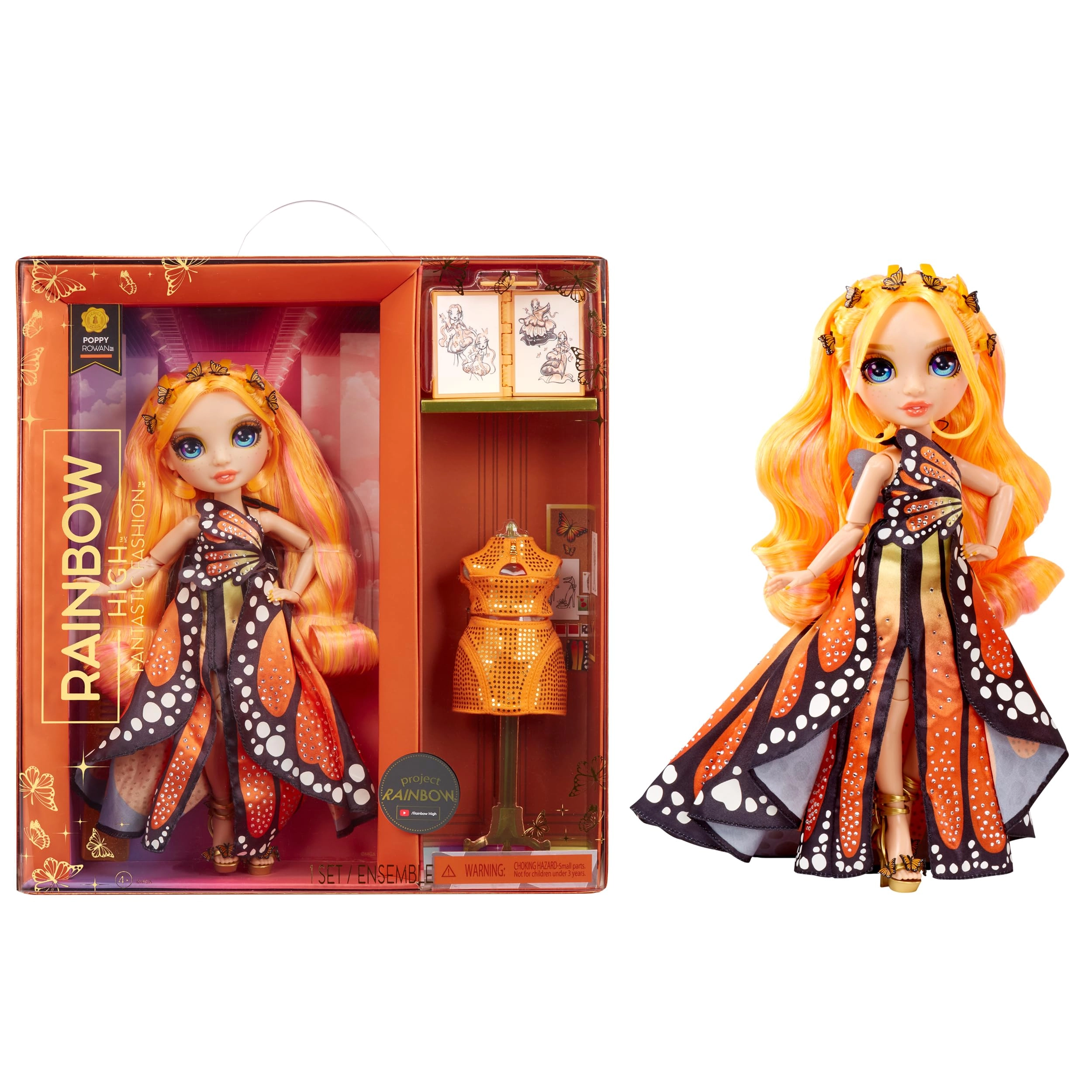 Rainbow High Poppy Rowan Fashion Doll - Orange Play Set 2 Outfits Fashion Accessories Ages 4+