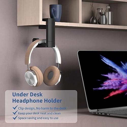 Headphone Stand - 360 Degree Rotation Under Desk Mount