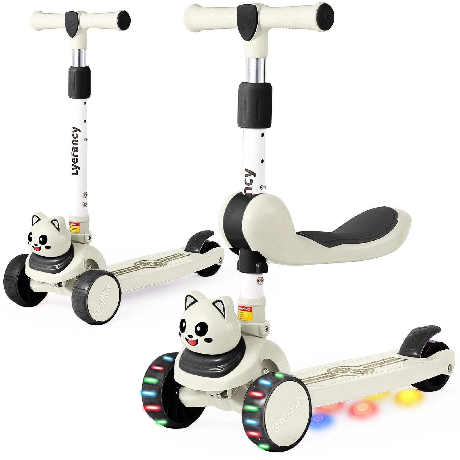 lyefancy S509 3-Wheel Kick Scooter – 110mm LED Foldable + Seat