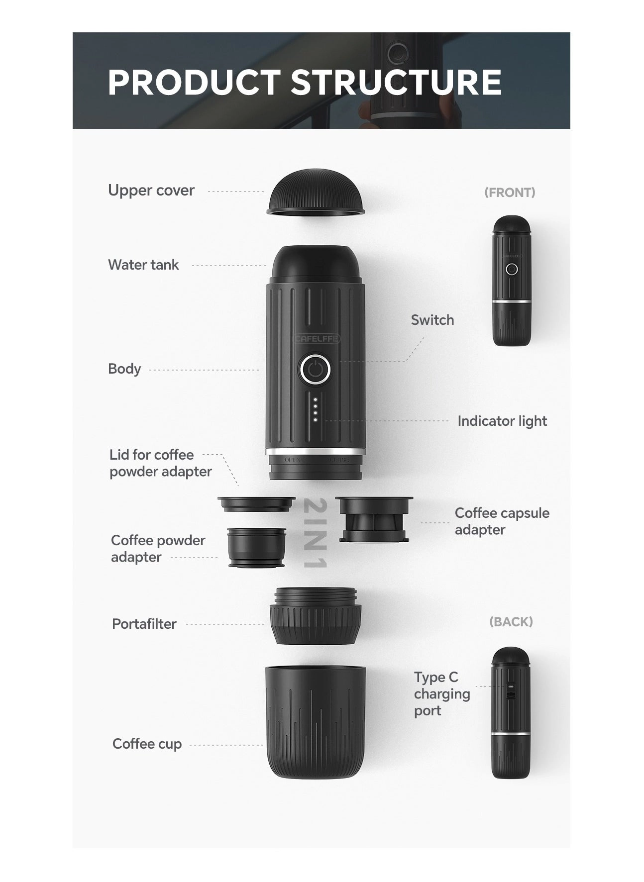 Portable Espresso Maker - 80 ml Capsule Coffee Maker Espresso Maker