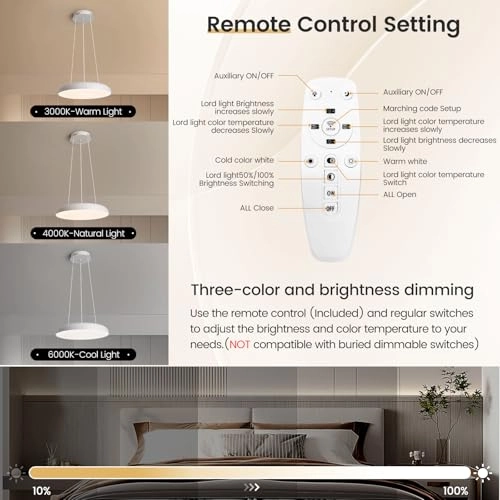 Round LED Chandelier - 3000K–6000K Dimmable