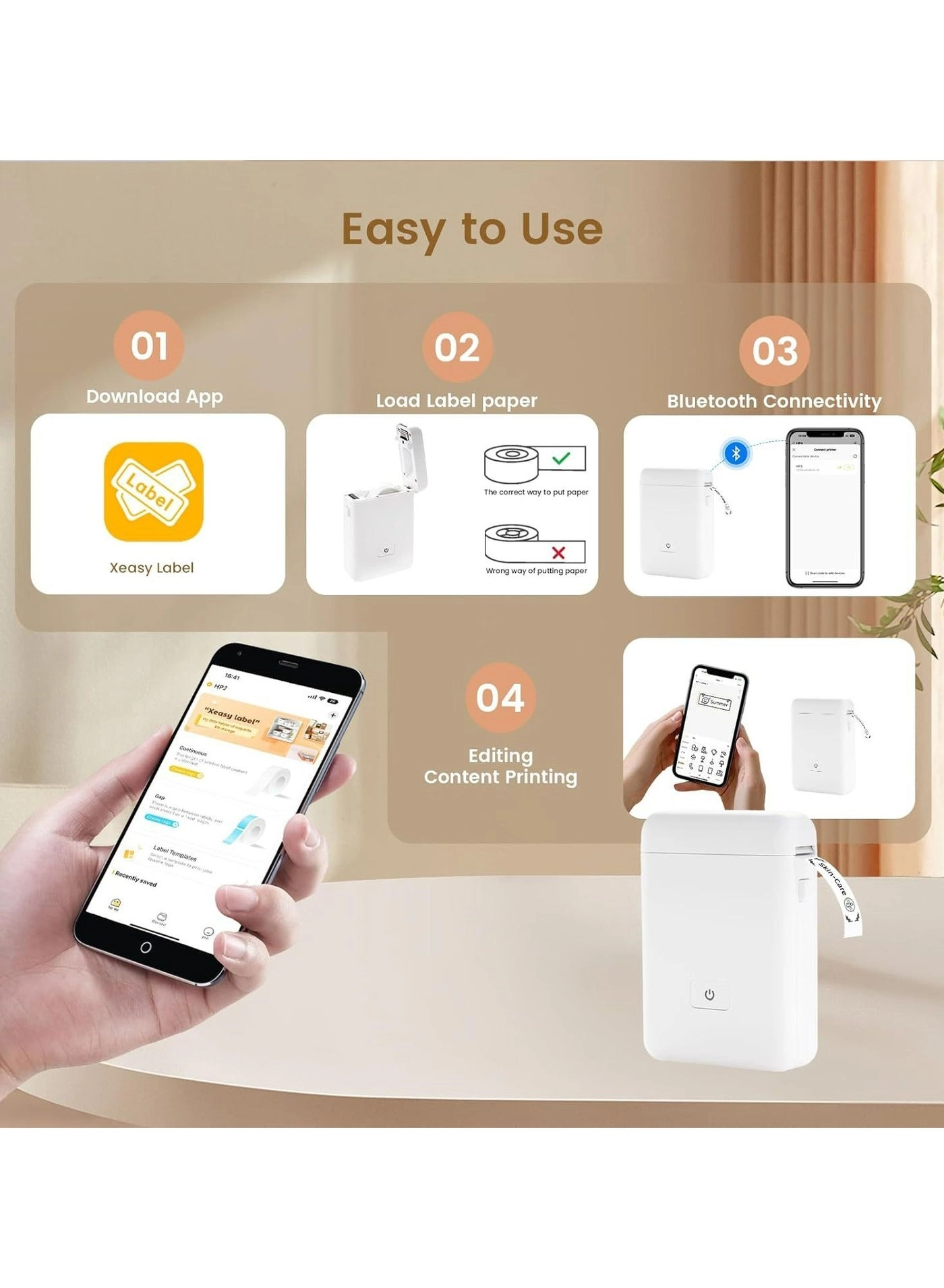 Bluetooth Mini Label Printer - Inkless Thermal 30mm