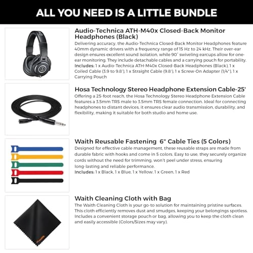 ATH-M40x Wired Headphone + Headphone Sanitizer Spray + Microfiber Cleaning Cloth + Screw On Adapter + Carrying Pouch + Straight Cable + Coiled Cable
