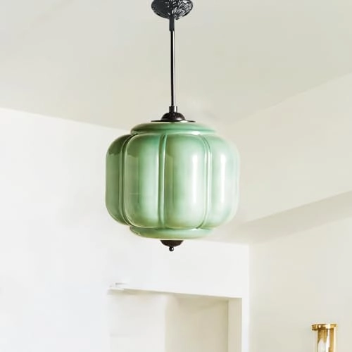 Antique Black Milk Glass Ceiling Light Fixture - 9.8 Inch Green