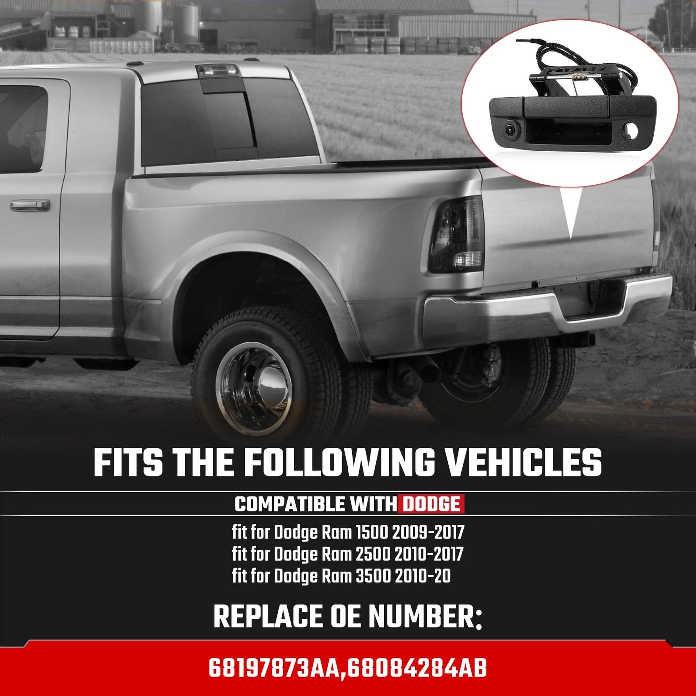 Tailgate Handle Backup Camera - Fits Dodge RAM 1500/2500/3500 2009-2017 RCA Plug