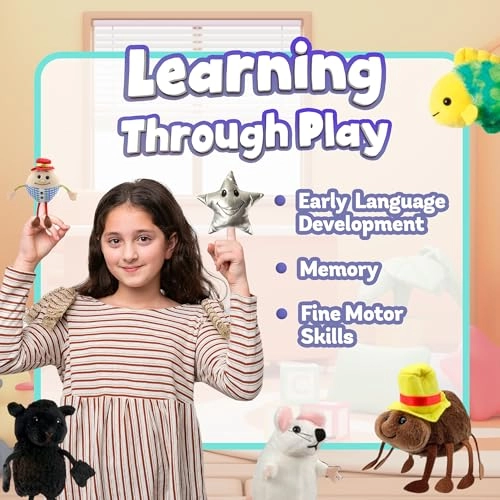 Nursery Rhymes Book - 14cm x 20cm + Finger Puppets - Character heights range from 8"" to 4""