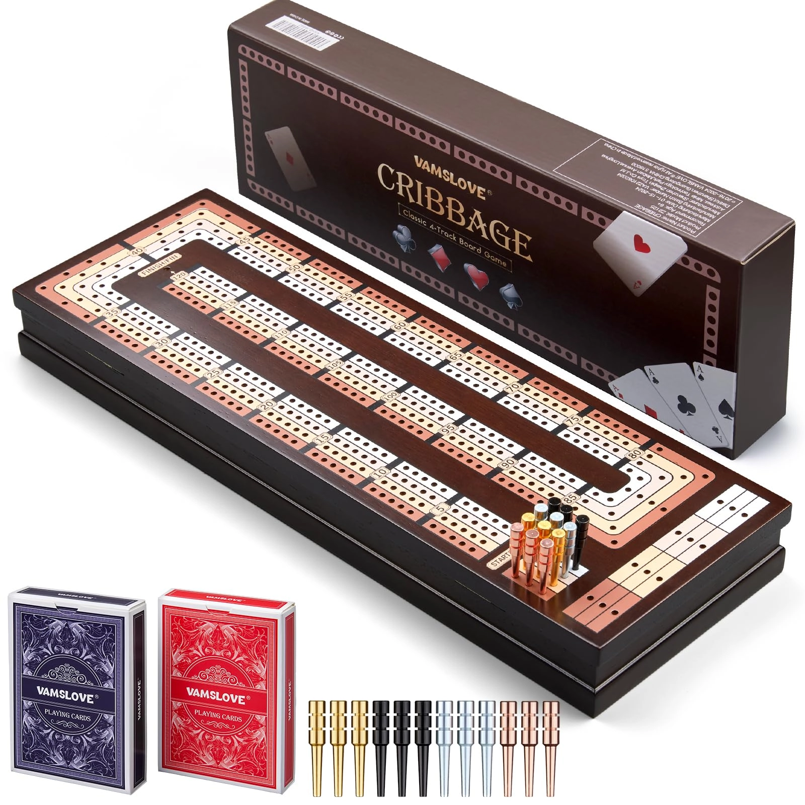 Cribbage Board - 4-Track Wooden Magnetic Scoreboard