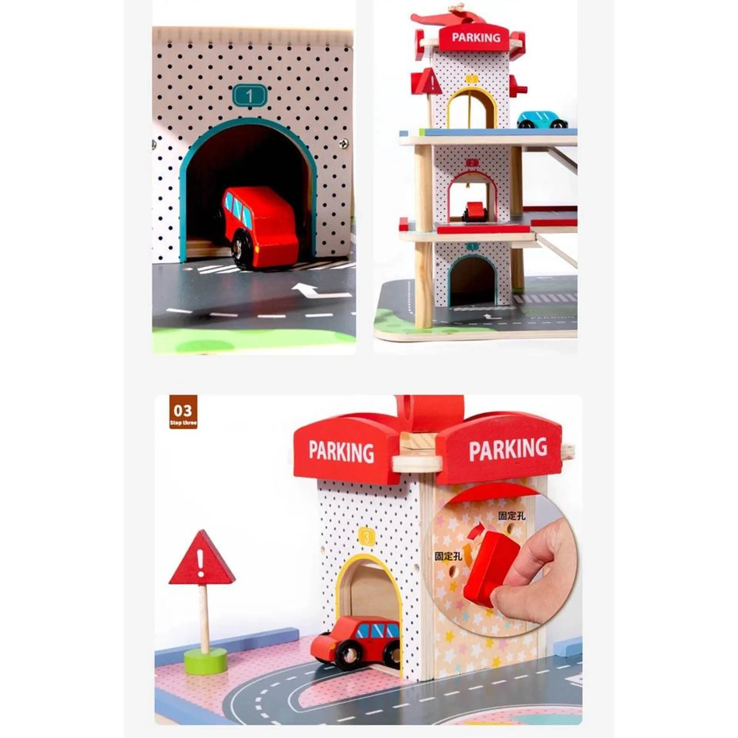 3 Level Engaging Wooden Parking Play Set