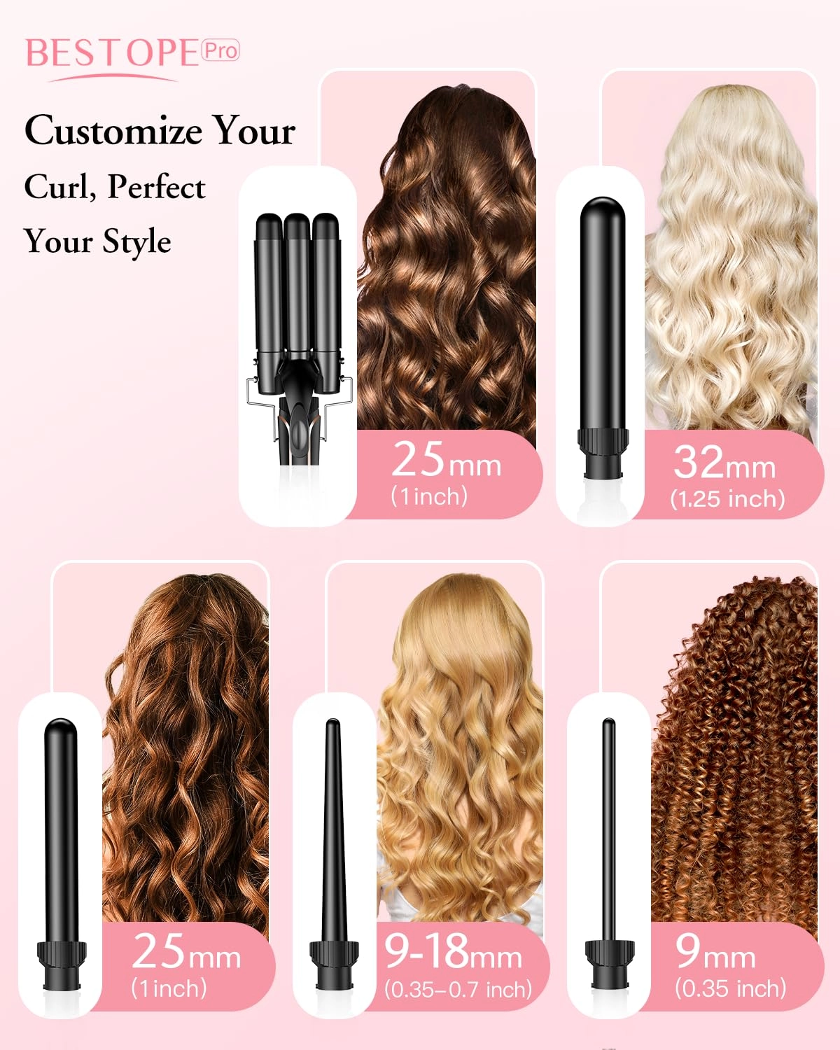 5 in 1 Hair Curler Set - 9mm 8mm 25mm 32mm
