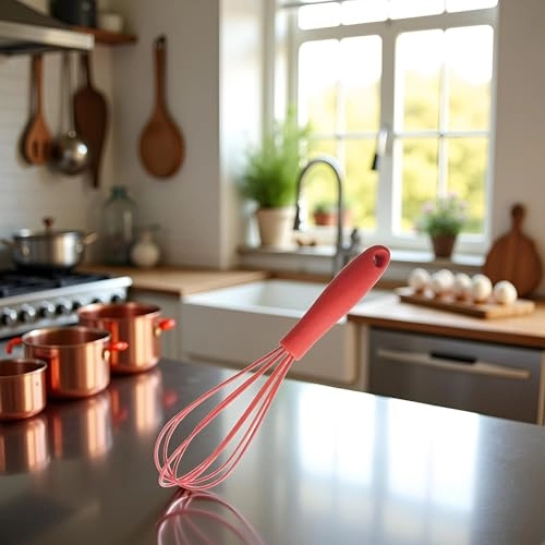 Compact Silicone Egg Whisker - Red Handheld Portable