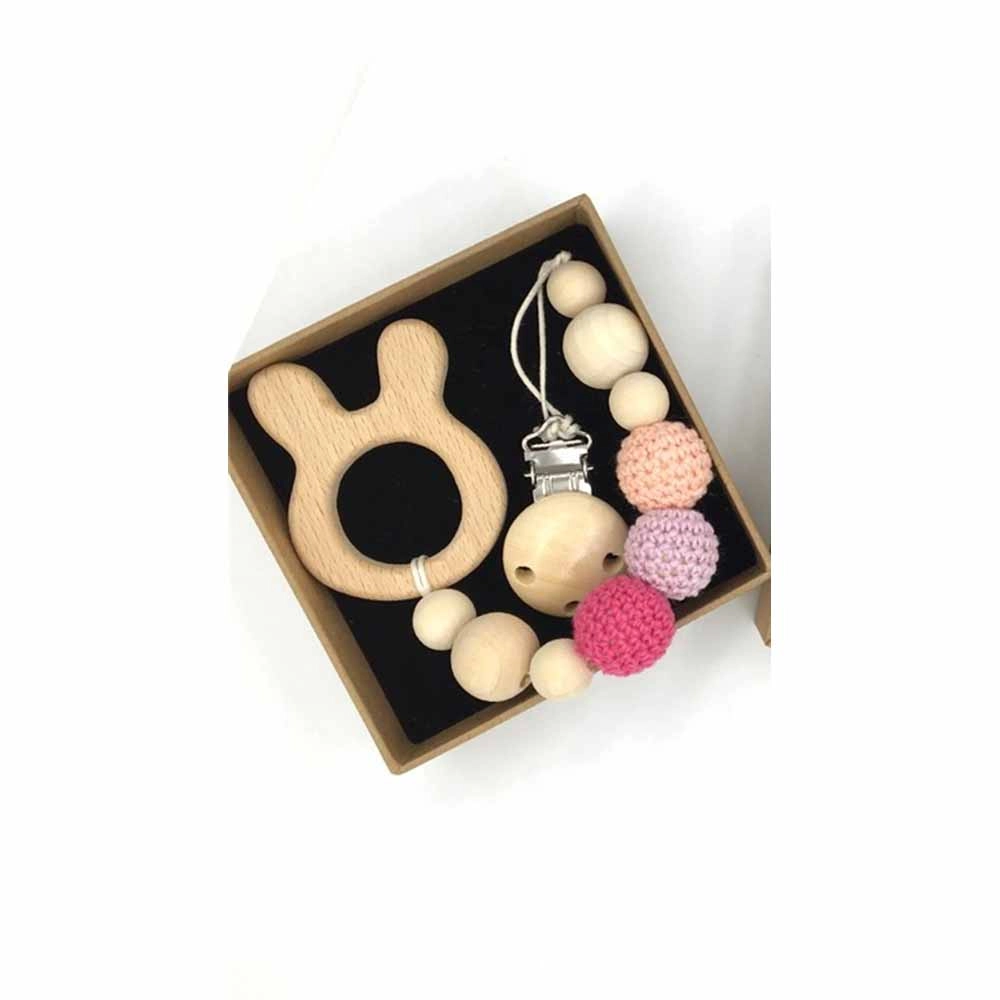 Wooden Teether with Pacifier Clip - beech wood