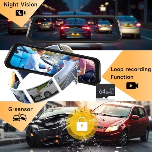 9.66 Inch Rear View Mirror Dash Cam - 4K 25FPS