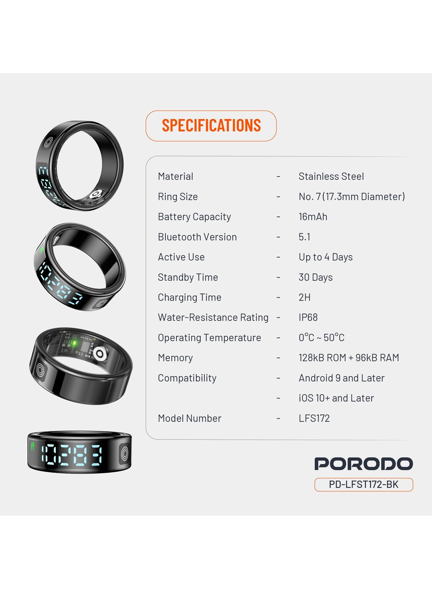 FitSync Smart Ring - Ring Size 7 (17.3mm) IP68 Water Resistant 16mAh