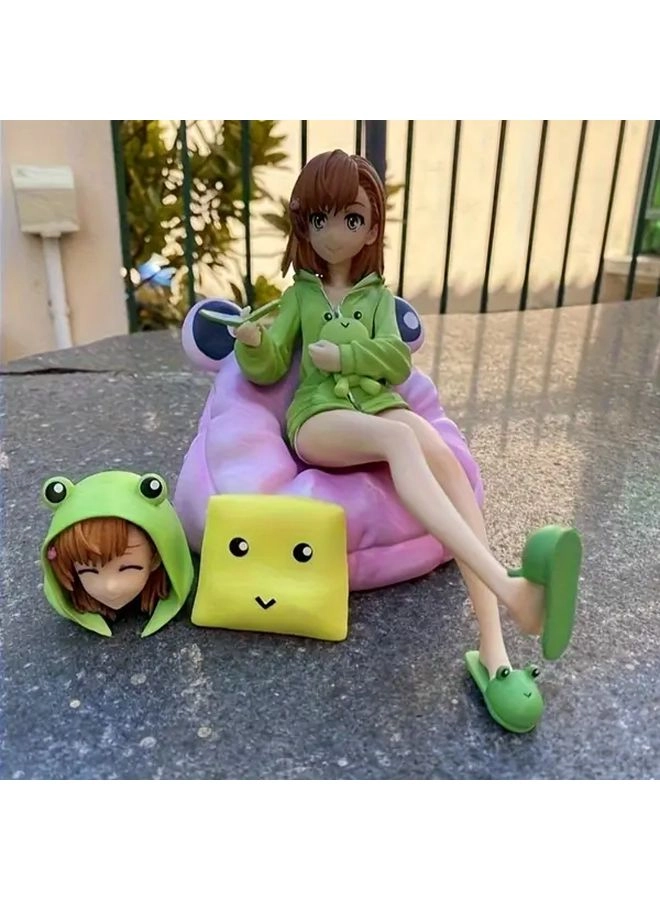 Generic paojie-wa - short brown hair green frog costume pink sofa