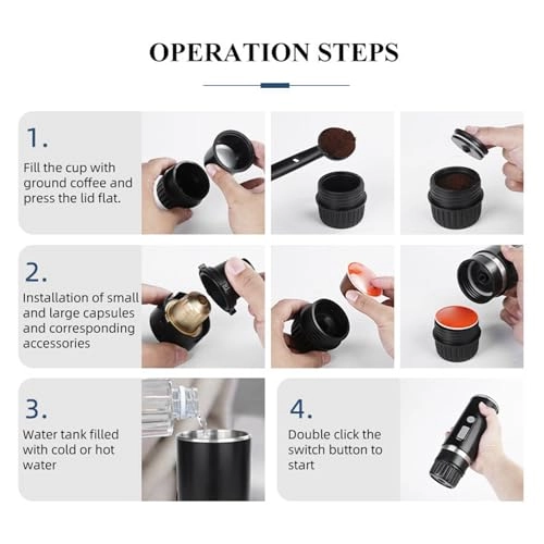 Portable Electric Coffee Machine - 110ml capsules and coffee powder
