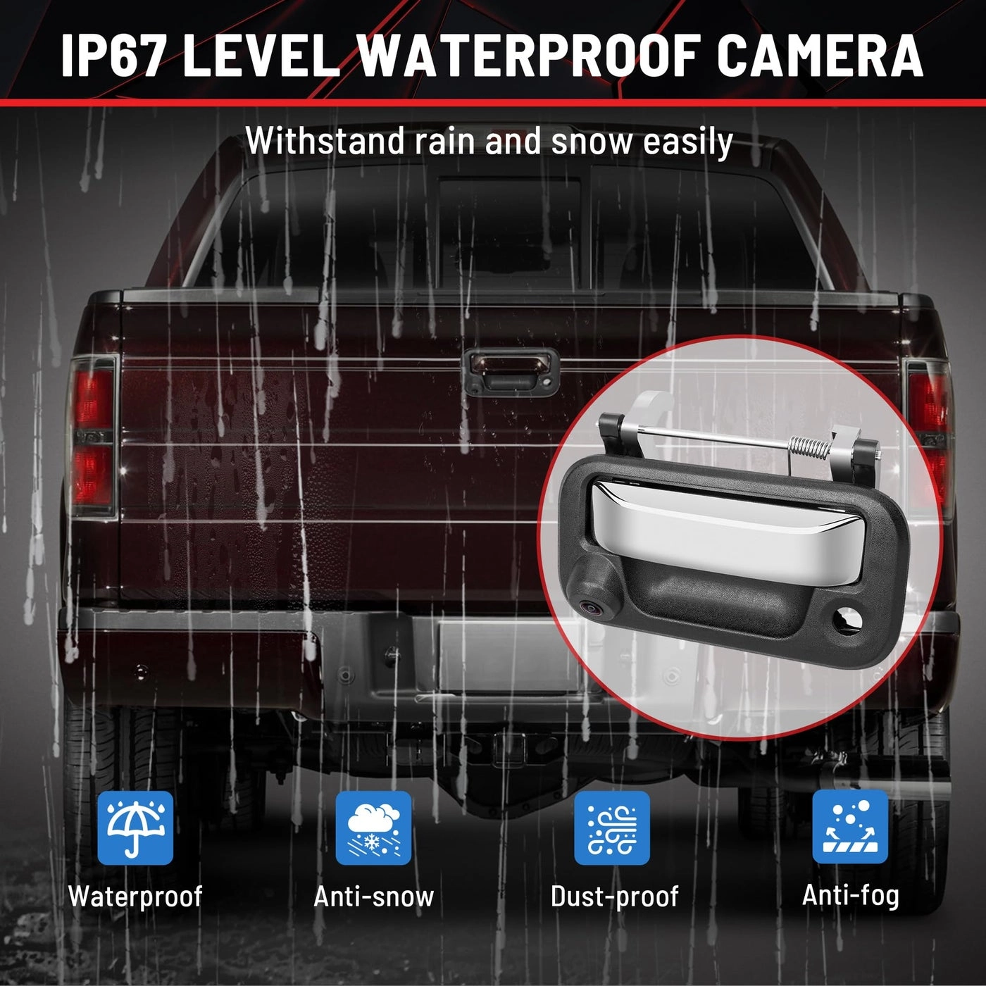 Tailgate Handle Reverse Backup Camera - Chrome RCA Connector