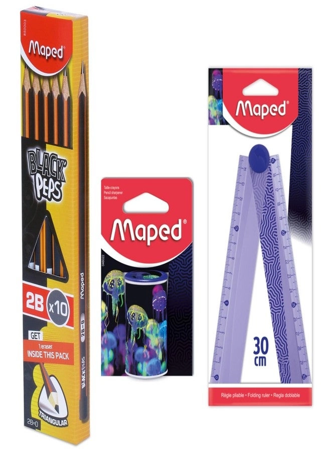Stationery Kit(Deepsea Paradise) + Foldable 15cm Scale + Sharpner with Canister to collect Shaving + Traingular Graphite Pencil + Pencil Eraser Sharpener Kit + Stylish Stationery for School & Office Use