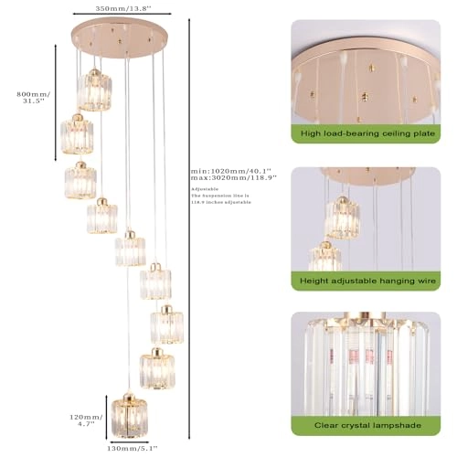 Crystal Cascading Chandelier - 302 cm to 102 cm