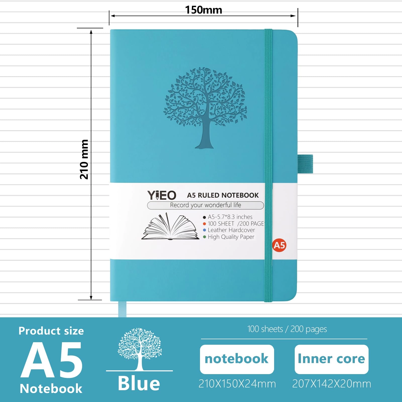 Journal Notebook A5 Hardcover - Lined 200 Pages