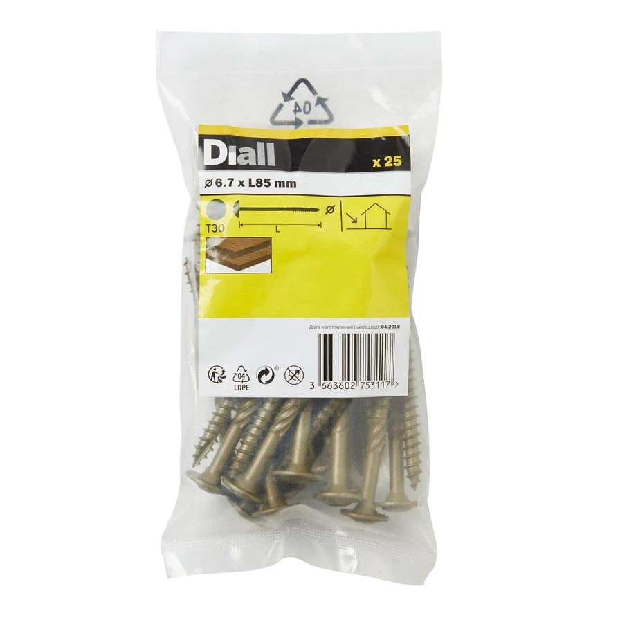 Diall Carbon Steel Screw Pack 6.7mm 85mm