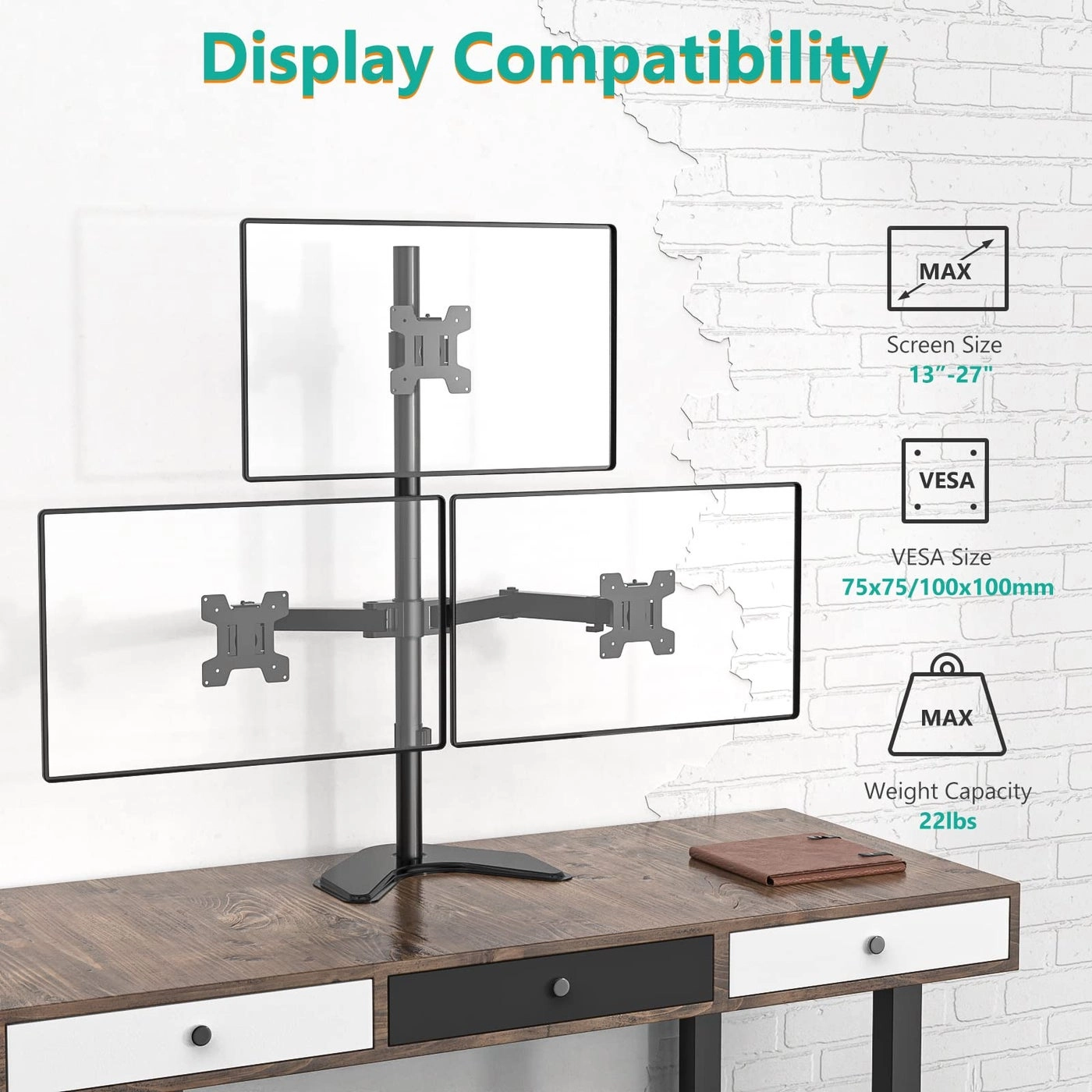 Triple LCD Monitor Desk Mount - 27 inch