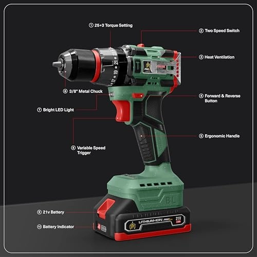 Pro Series 21V Brushless Cordless Drill - 2 Amp Hours