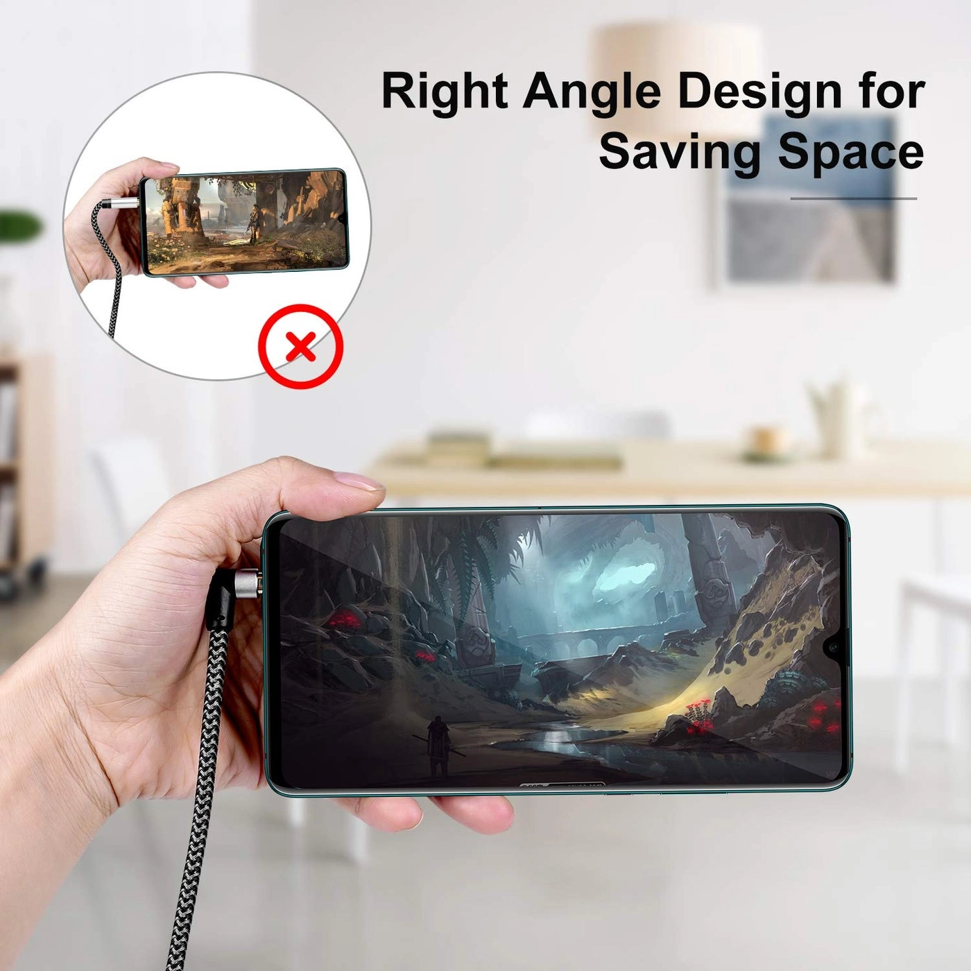 Headphone Extension Cable for Smartphones, Tablets, Media Players - 3.5mm 5ft Right Angle Male to Female Stereo