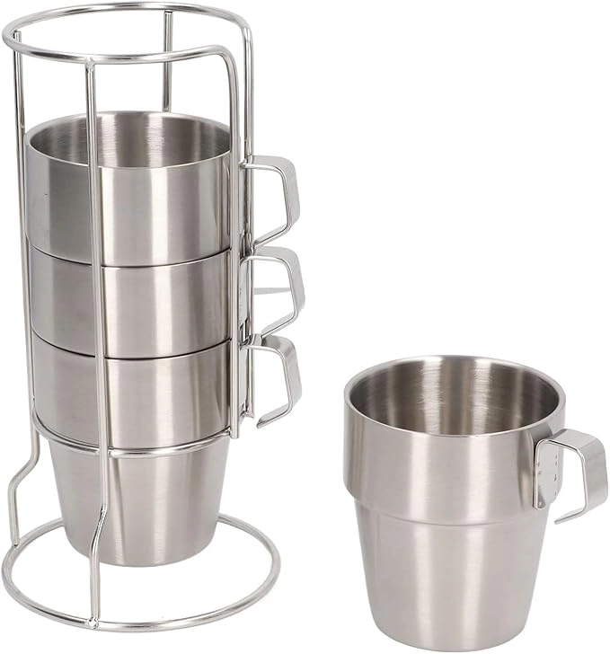 auto family Stackable Reusable Cup - 4 pcs Rack and Mesh Carrying Bag