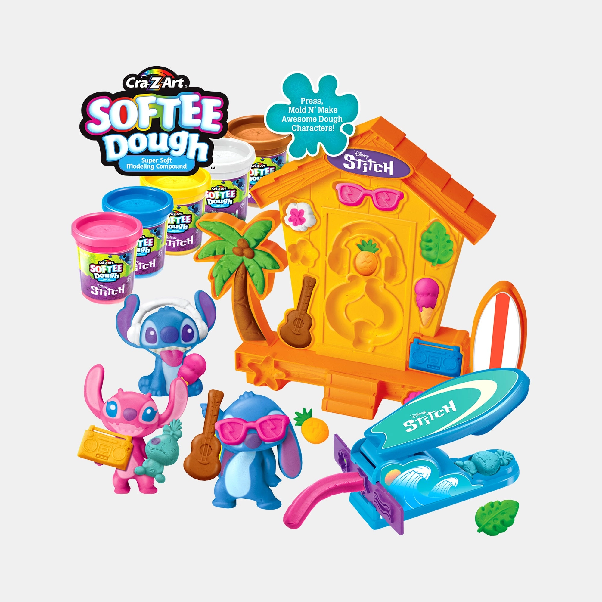 Disney Stitch Softee Dough Press 'N Mold Modeling Dough Playset - Non-Toxic Modeling Compound, Plastic Molds 424g 11 pcs.