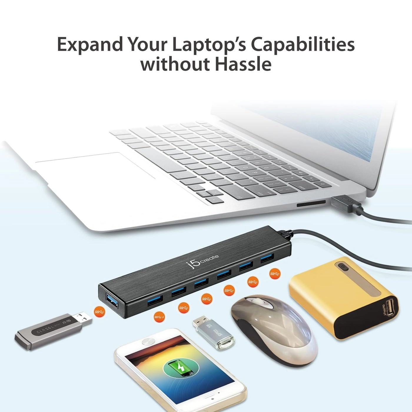 7-Port USB 3.0 Data Hub - 3.3 ft Extended Cable 20W Power Adapter Included