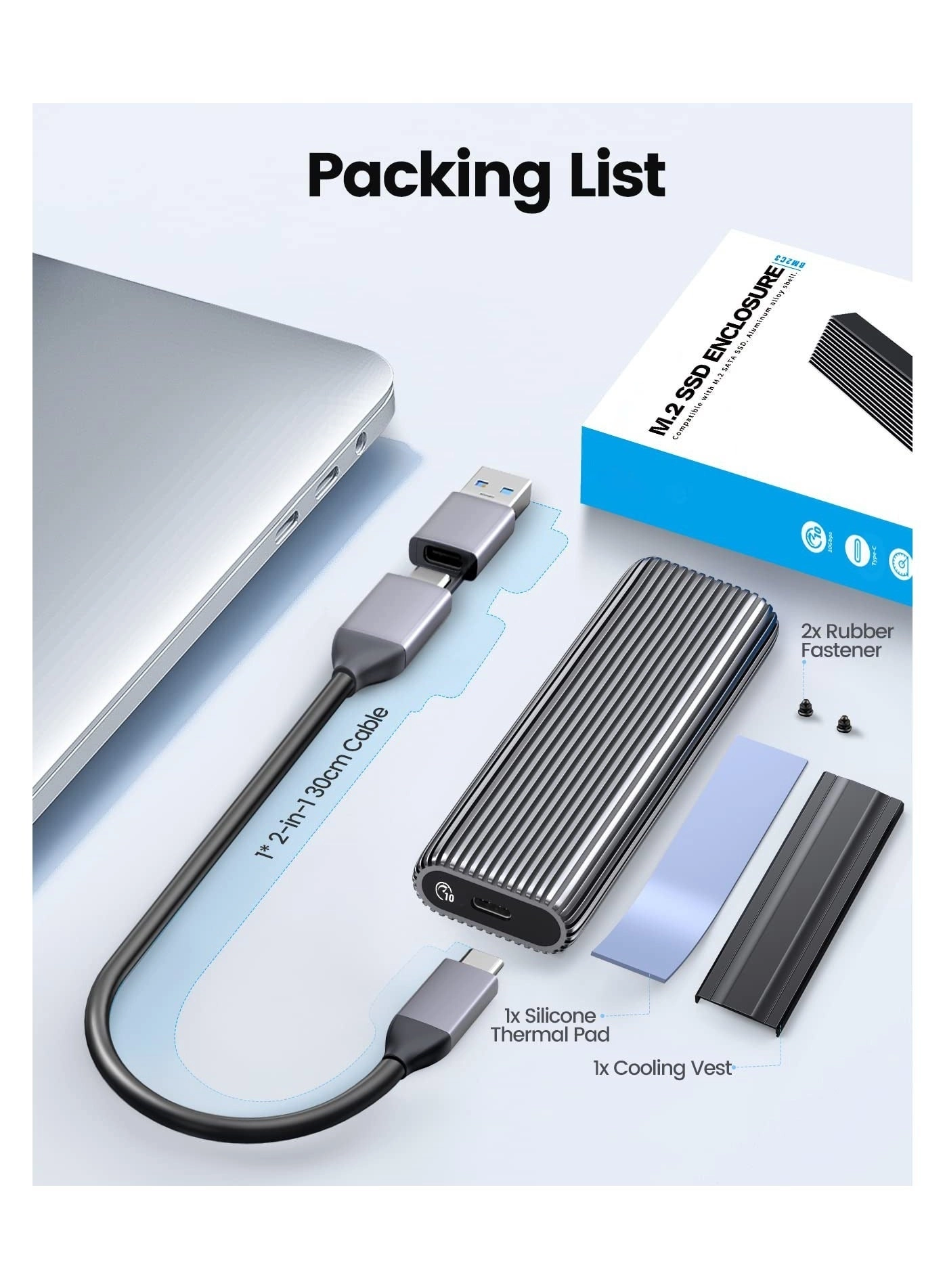 M.2 SSD Enclosure - NVMe SATA Dual Protocol 10Gbps USB-C/A