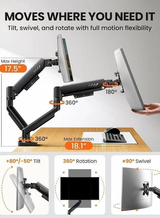 Dual monitor arm - 14-34 inch 75x75mm/100x100mm