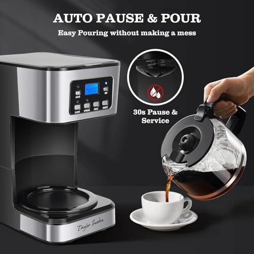 Programmable Coffee Maker - 12 Cups Pause & Serve Brewing Strength Adjustment
