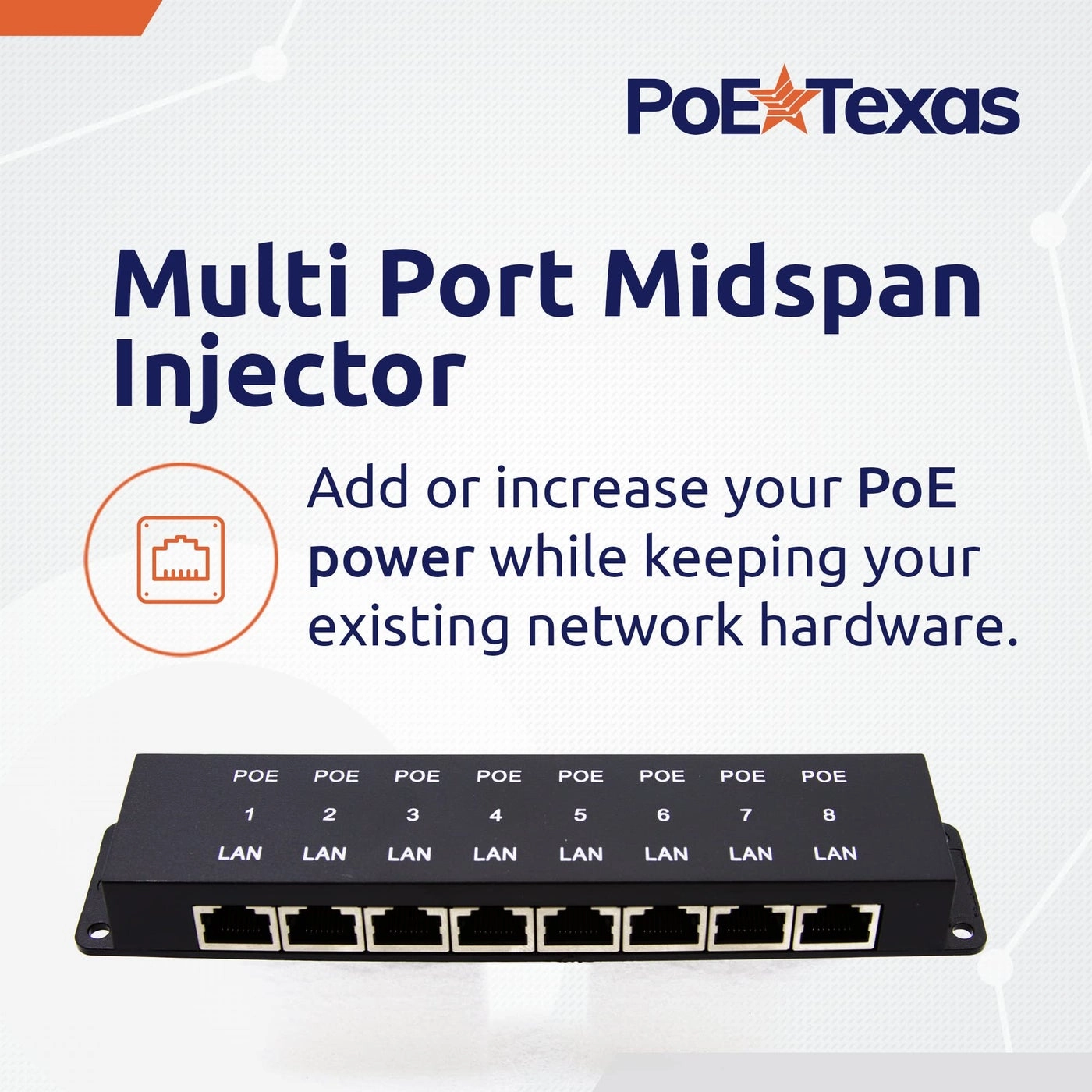 POE-8-48v60w - 48V 60W 8-Port 802.3af 802.3at 10/100 Mbps