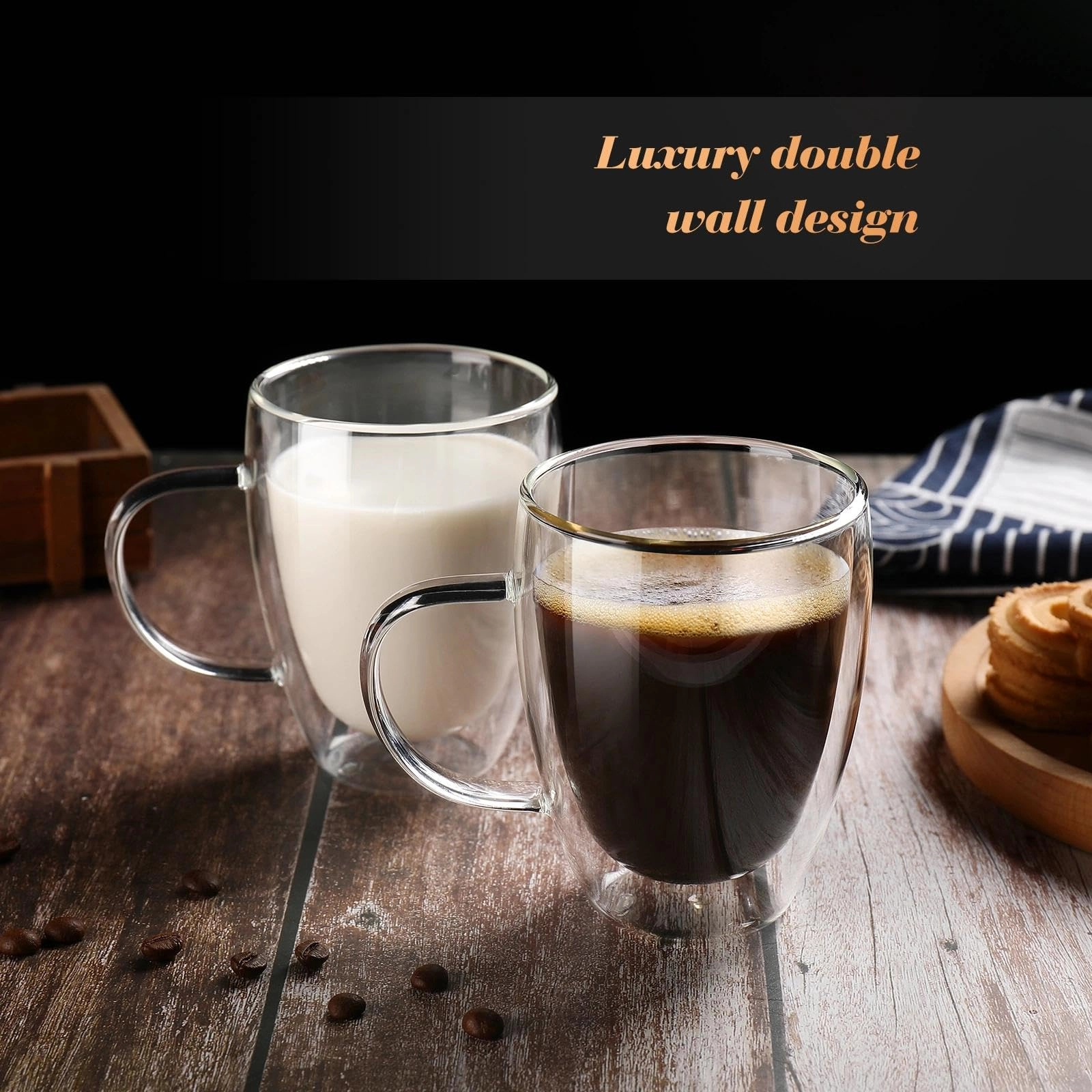 Double Walled Glass Mug - 4 pcs - Borosilicate - 350 ml