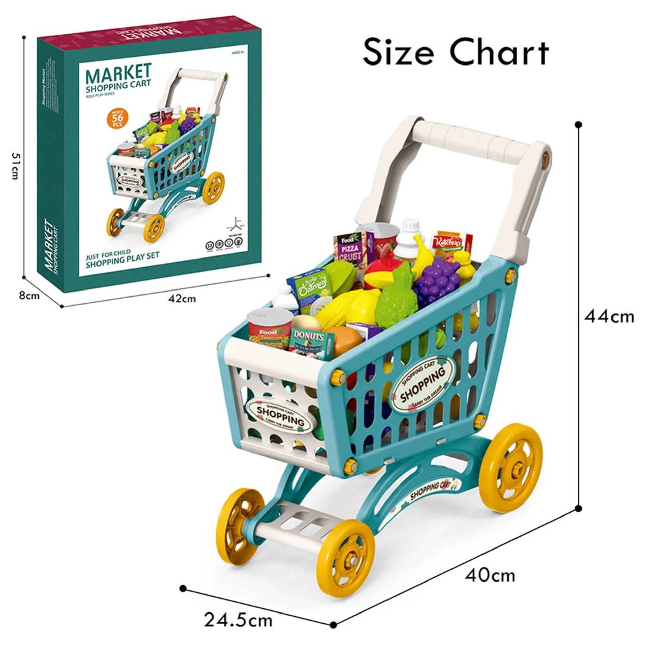 Eazy Kids Role Play Market Shopping Cart - 56 pcs (SAB-LS_DIYSC_BU)