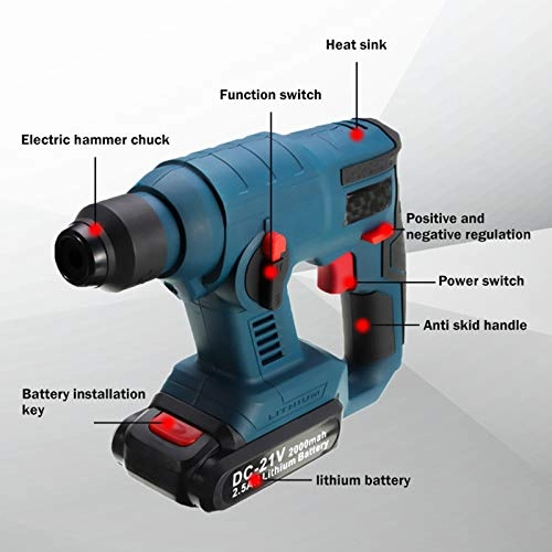 Multifunction Electric Hammer Drill - 21V Rechargeable Cordless LED Lights