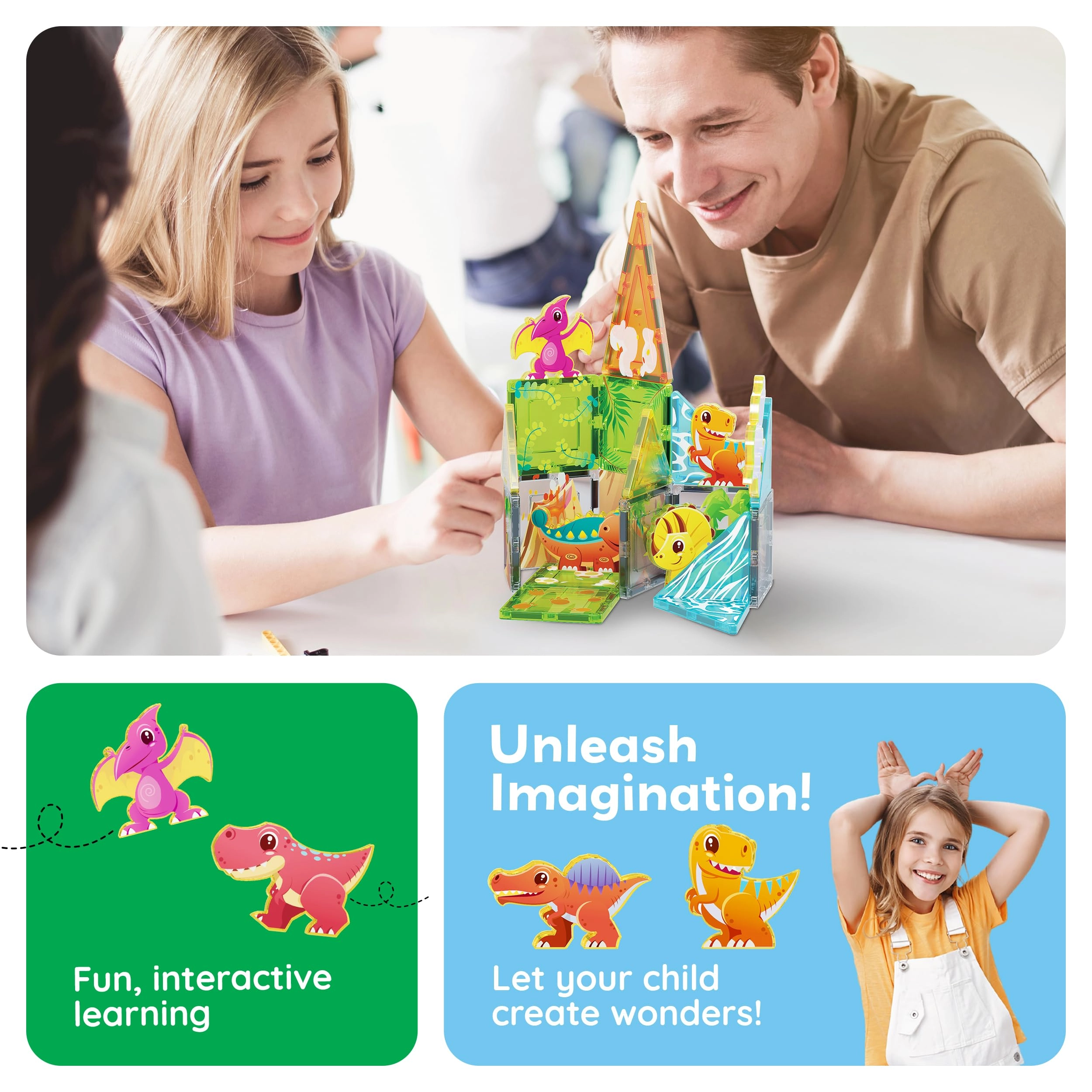 Magnet Tile Building Blocks - 8 Animal Character Action Figures Dinosaur World Themed 26 pcs