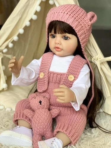 Reborn Baby Doll - 22 cm / 55 inches Vinyl Silicone Brown Long Hair