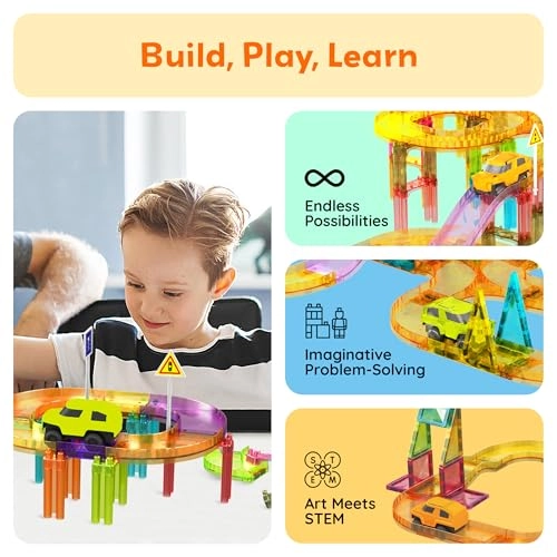 Magnetic Tile Race Car Track Set - 60 pieces STEM