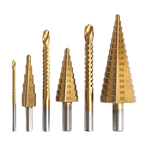 Step Drill Bit and Saw Drill Set - High speed steel 6 pieces 4-12mm/ 4-20mm/ 4-32mm; 3mm/ 6mm/ 8mm