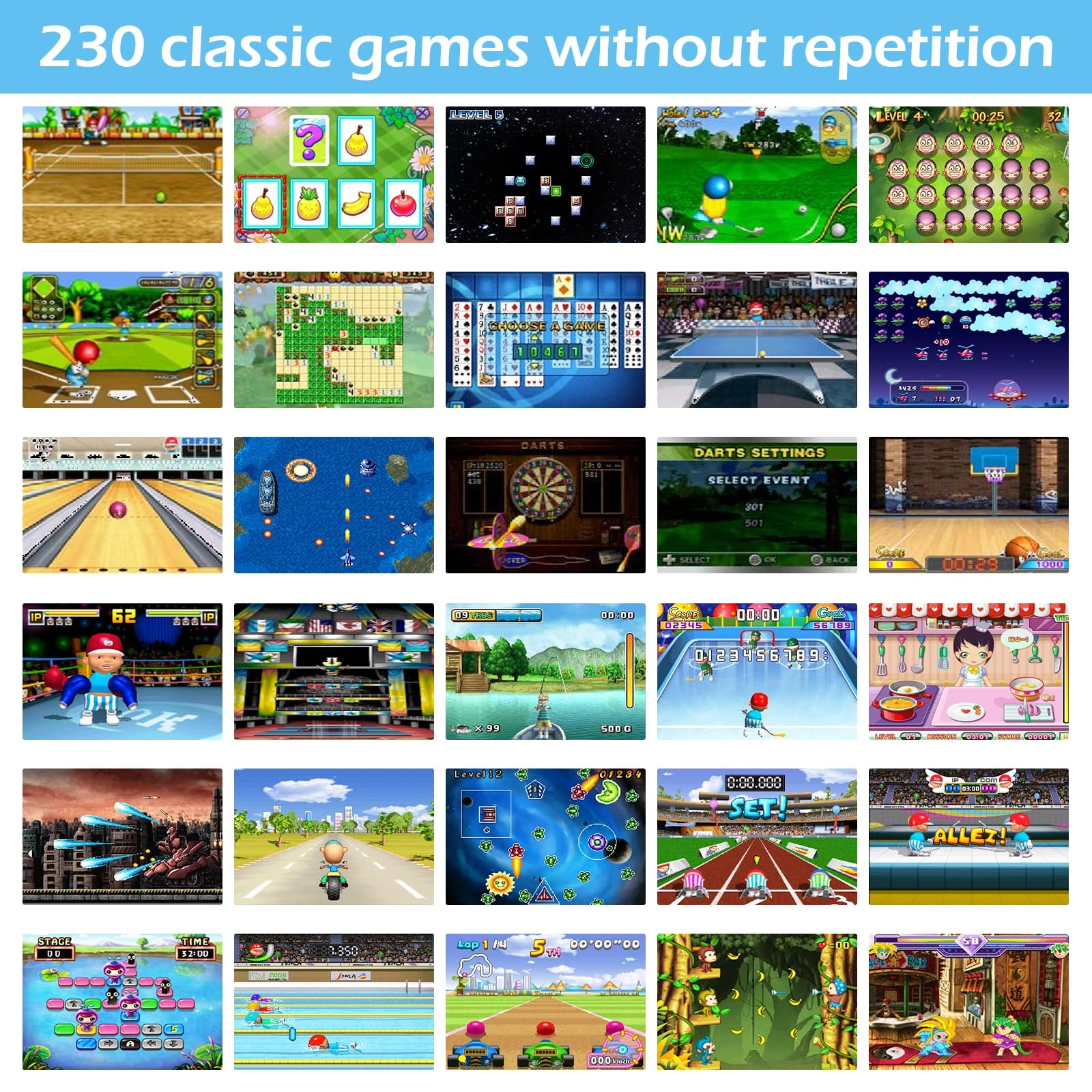 16 Bit Handheld Game - 3.0'' Large Screen 230 Games USB Rechargeable Battery