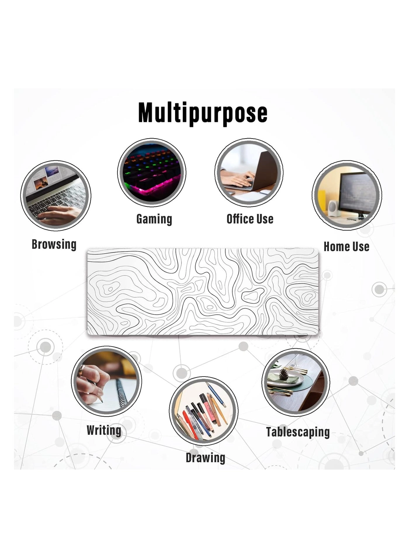 Minimalist Topographic Map XL Rubber Polyester Gaming Mouse Pad - 80x30 cm